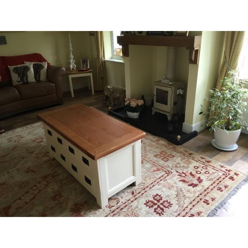 coffee table oak and cream with storage