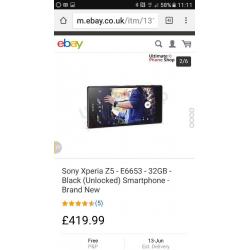 Sony xperia z5 32gb.brand new in box as it is being delivered today.