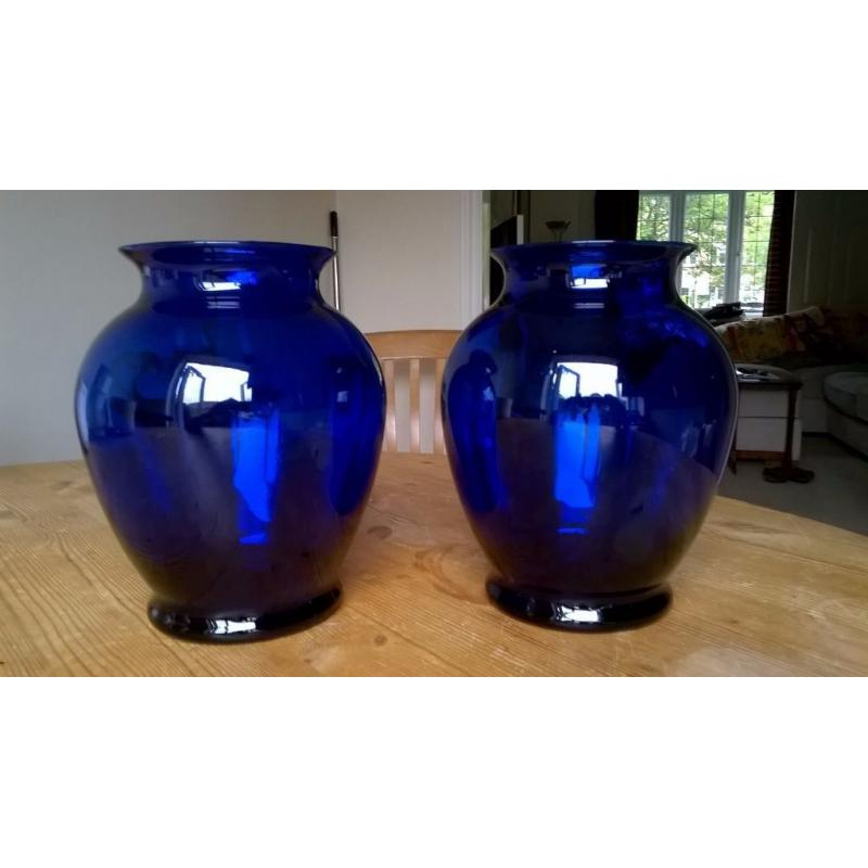 2 x Cobalt Blue Glass Vases