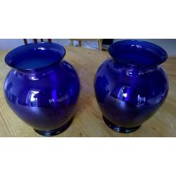 2 x Cobalt Blue Glass Vases