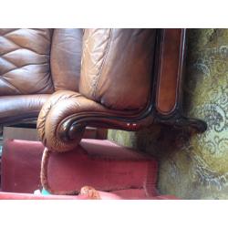 Tan Brown Leather Winged Chair