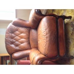 Tan Brown Leather Winged Chair