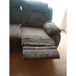 Furniture Village chocolate brown giant corduroy 2 seater manual recliner sofa - great condion