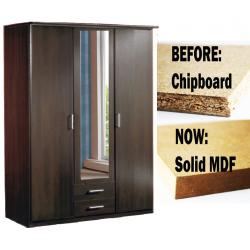 **7-DAY MONEY BACK GUARANTEE!** Omega Solid 3 Door Wardrobe with 2 drawers - SAME/NEXT DAY DELIVERY!