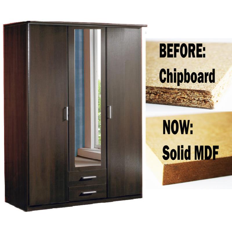 **7-DAY MONEY BACK GUARANTEE!** Omega Solid 3 Door Wardrobe with 2 drawers - SAME/NEXT DAY DELIVERY!