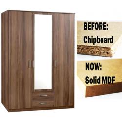 **7-DAY MONEY BACK GUARANTEE!** Omega Solid 3 Door Wardrobe with 2 drawers - SAME/NEXT DAY DELIVERY!