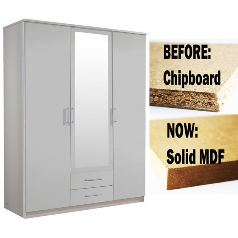 **7-DAY MONEY BACK GUARANTEE!** Omega Solid 3 Door Wardrobe with 2 drawers - SAME/NEXT DAY DELIVERY!