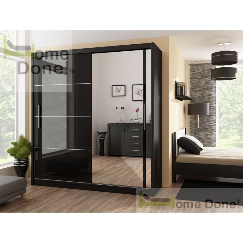 **7-DAY MONEY BACK GUARANTEE**- Victor High Gloss Sliding Door Wardrobe in Black / White -BRAND NEW!