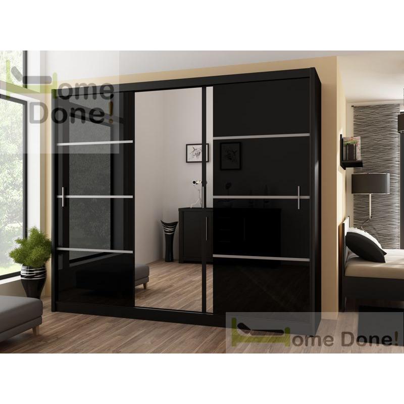 **7-DAY MONEY BACK GUARANTEE**- Victor High Gloss Sliding Door Wardrobe in Black / White -BRAND NEW!