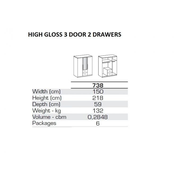 High Gloss 150cm Wide German white Wardrobe - High Quality , Great Look-Immediate Delivery