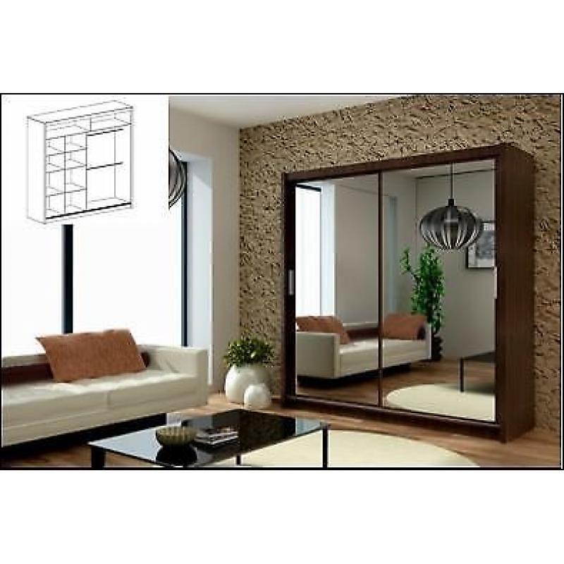 *** FREE DELIVERY IN LONDON *** BRAND NEW GERMAN QUALITY BIG SLIDING DOOR FULL MIRROR WARDROBE