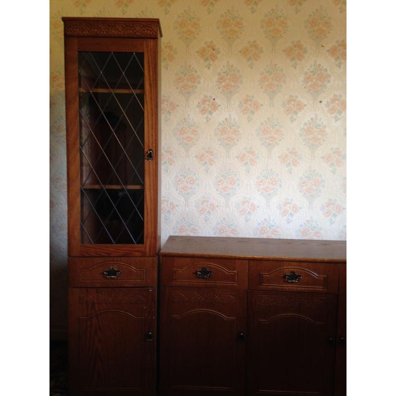 Matching dark brown wood Sideboard, Corner TV Unit and Corner Display Unit. Very good condition