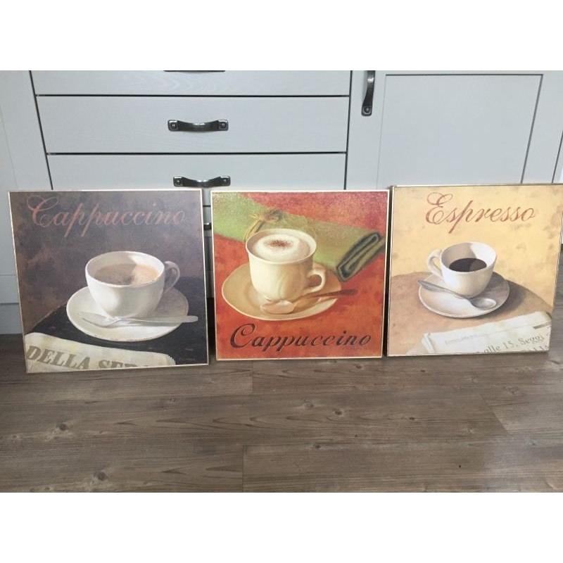 3 canvasses with coffee related themes