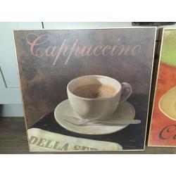 3 canvasses with coffee related themes