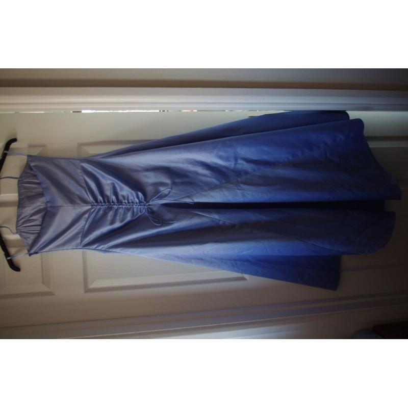 LADIES LONG MID-BLUE SATIN PROM/BRIDESMAID DRESS SIZE 8 DEBENHAMS -WORN ONCE- COLLECT ONLY BENFLEET