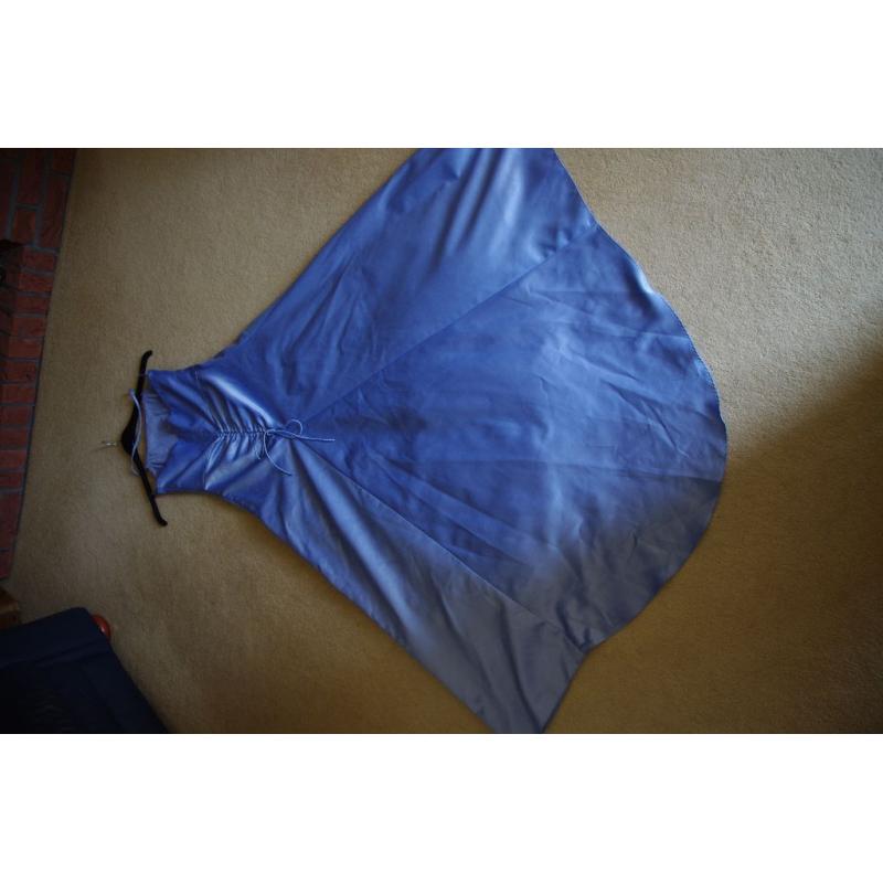 LADIES LONG MID-BLUE SATIN PROM/BRIDESMAID DRESS SIZE 8 DEBENHAMS -WORN ONCE- COLLECT ONLY BENFLEET