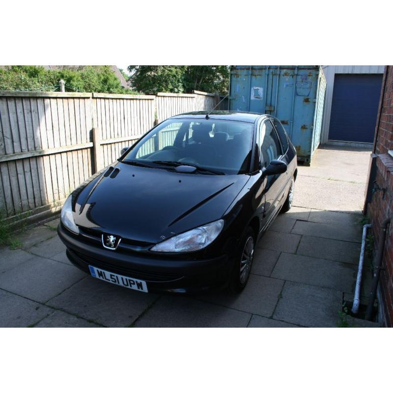 2001 Peugeot 206 1.1 LX petrol, black, 3 door hatchback. Long mot until May 2017