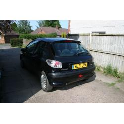 2001 Peugeot 206 1.1 LX petrol, black, 3 door hatchback. Long mot until May 2017