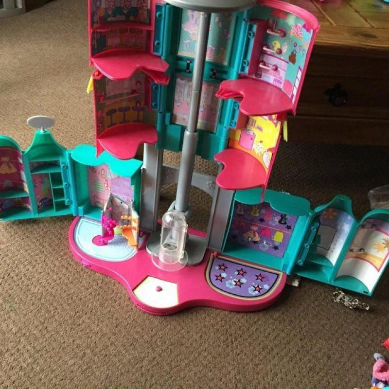 Polly Pocket Bundle- Cruise, Glitter Ski Resort & Mega Mall