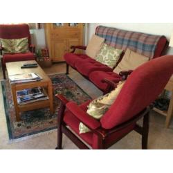 Three piece red sofa suite