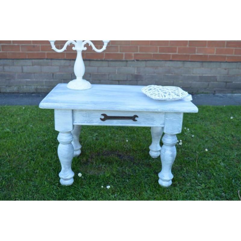 Shabby Chic Solid Wood Side Table White & Grey Wash