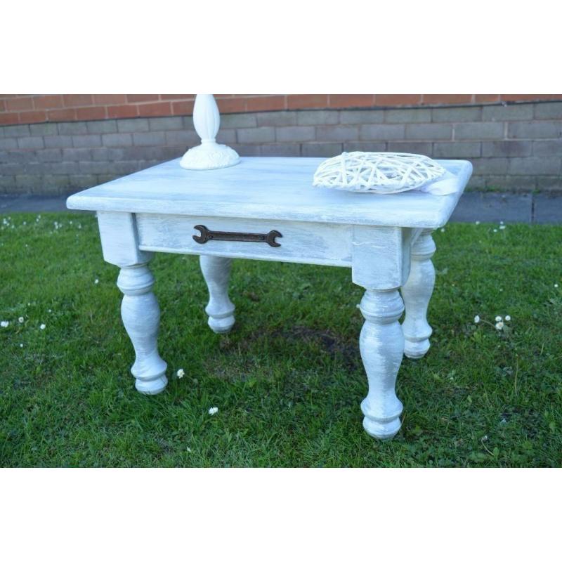 Shabby Chic Solid Wood Side Table White & Grey Wash