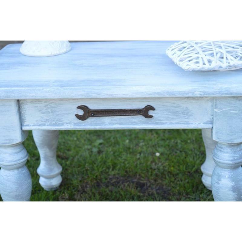 Shabby Chic Solid Wood Side Table White & Grey Wash