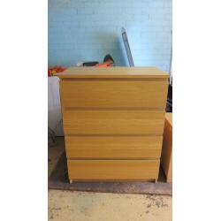 IKEA Malm 4 Drawer Chest and 2 Drawer Bedside Table in Oak