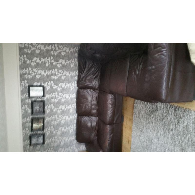 Large leather dark brown leather corner sofa