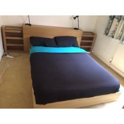 Double bed + mattress + headboard + bed tables