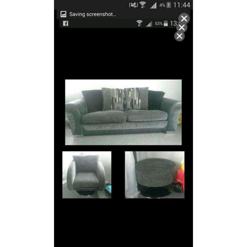 Sofa and swivel chair and spinning foot stool