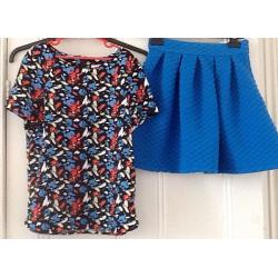 M&S Girls Blue Mix Top/Skirt Set 11-12 Yrs