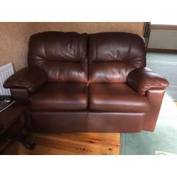 G plan soft brown leather 3 piece suite