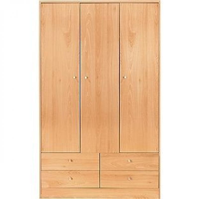 New Malibu 3 Door 4 Drawer Wardrobe - Beech Effect