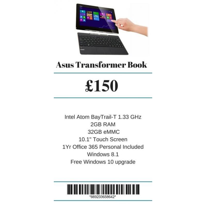 Asus Transformer Book Intel Atom BayTrail-T 1.33 GHz 2GB RAM 32GB eMMC 10.1" Touch Screen