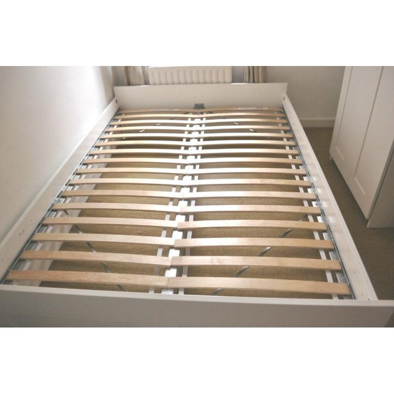 IKEA SUPER KING SIZE BRIMNES WHITE BED FRAME AND MATTRESS