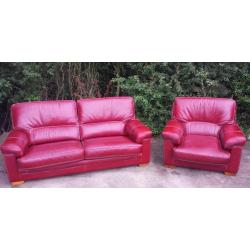 Red Leather 2 Seater Sofa & Matching Armchair ***FREE DELIVERY WITHIN 15 MILES OF DERBY***