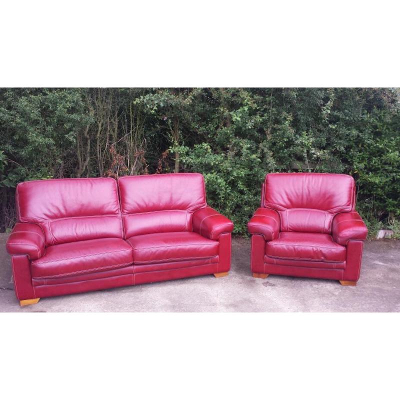 Red Leather 2 Seater Sofa & Matching Armchair ***FREE DELIVERY WITHIN 15 MILES OF DERBY***