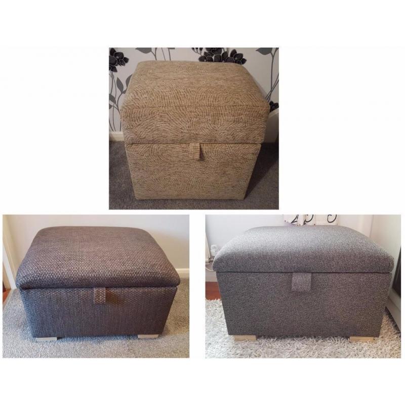 BRAND NEW FABRIC STORAGE FOOTSTOOL / POUFFE available in GREY, BROWN & OATMEAL colours