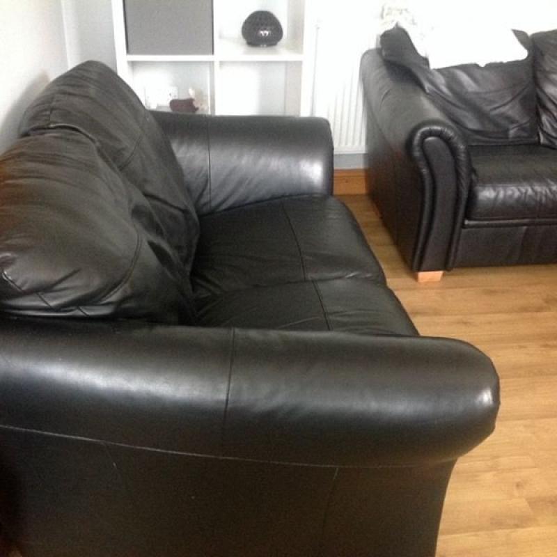 2 x 2 SEATER BLACK LEATHER SOFAS