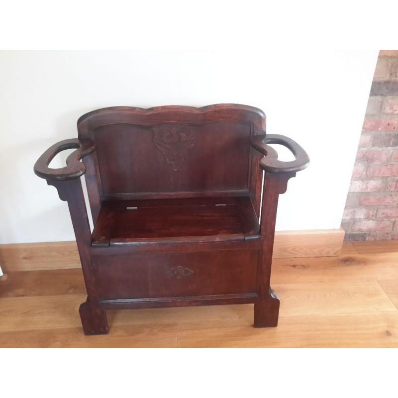 Stunning, restored, antique monks bench, hall seat, dark oak