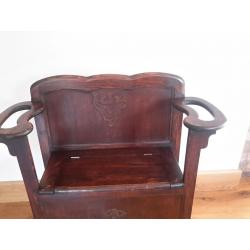 Stunning, restored, antique monks bench, hall seat, dark oak