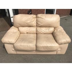 LEATHER 2 SEATER BIG SOFA PRE-OWNED VERY COMFY & SOFT NO RIPS OR TEARS FREE DELIVERY MCR......