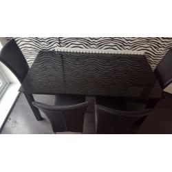 Black Glass Dining Table and 6x Leather Chairs