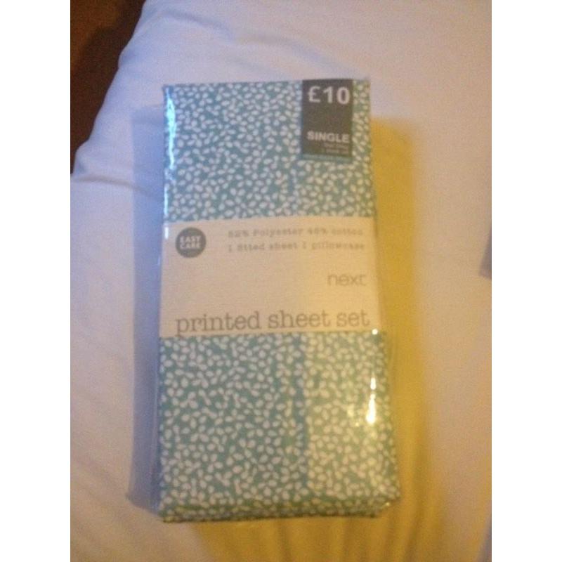 Next teal ditsy single fitted sheet and pillowcase set