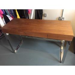 Dwell console design table walnut veneer brushed stainless steel