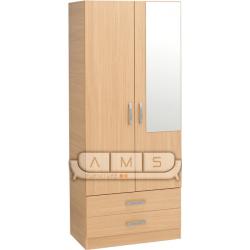 READY-BUILT - 2 Door Wardrobe with Mirror, Shelf, Hanging Rail - BRAND NEW IN ALL COLOURS