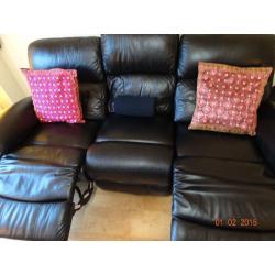 Like NEW DFS Black Leather Sofa with 2 Electric Recliners