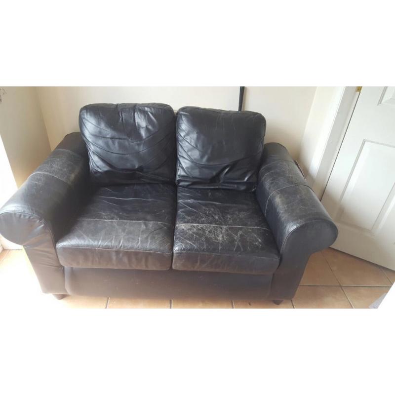 Black leather sofas 3&2