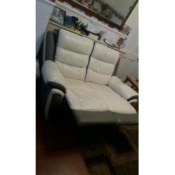 2 seater two tone leather reclining sofa